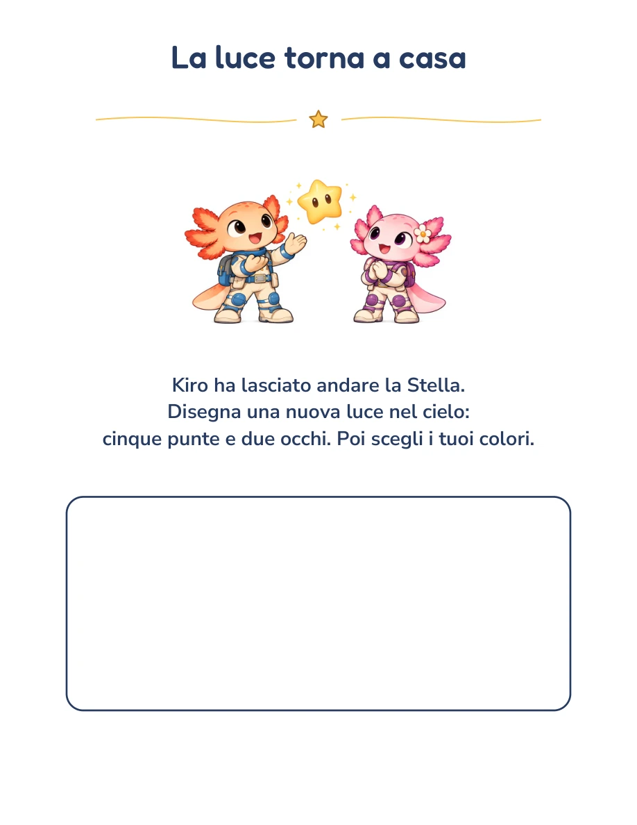 Pagina creativa italiana con Nori, Mip e uno spazio per disegnare